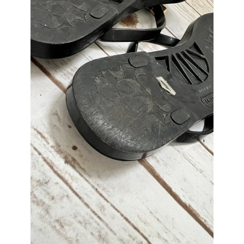 Coach Landon Flip Flop Sandals Black White Dash Gold Bow -Size 8B